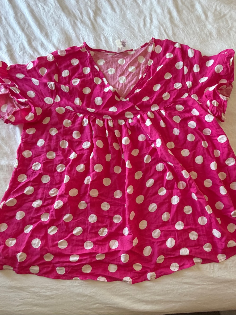 Bright Pink Polka Dot V-Neck Tunic Top 3X
